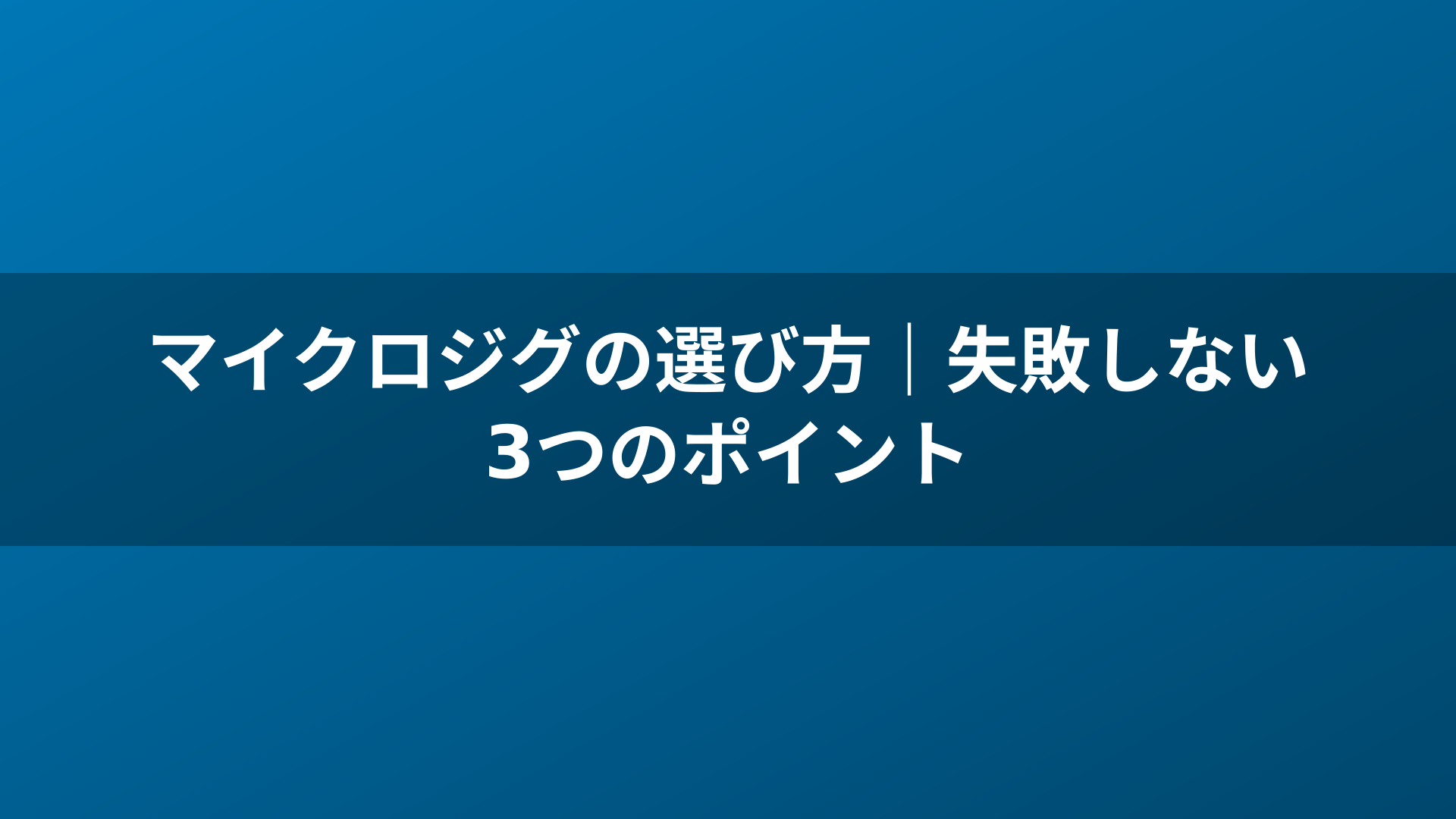 マイクロジグの選び方｜失敗しない3つのポイント